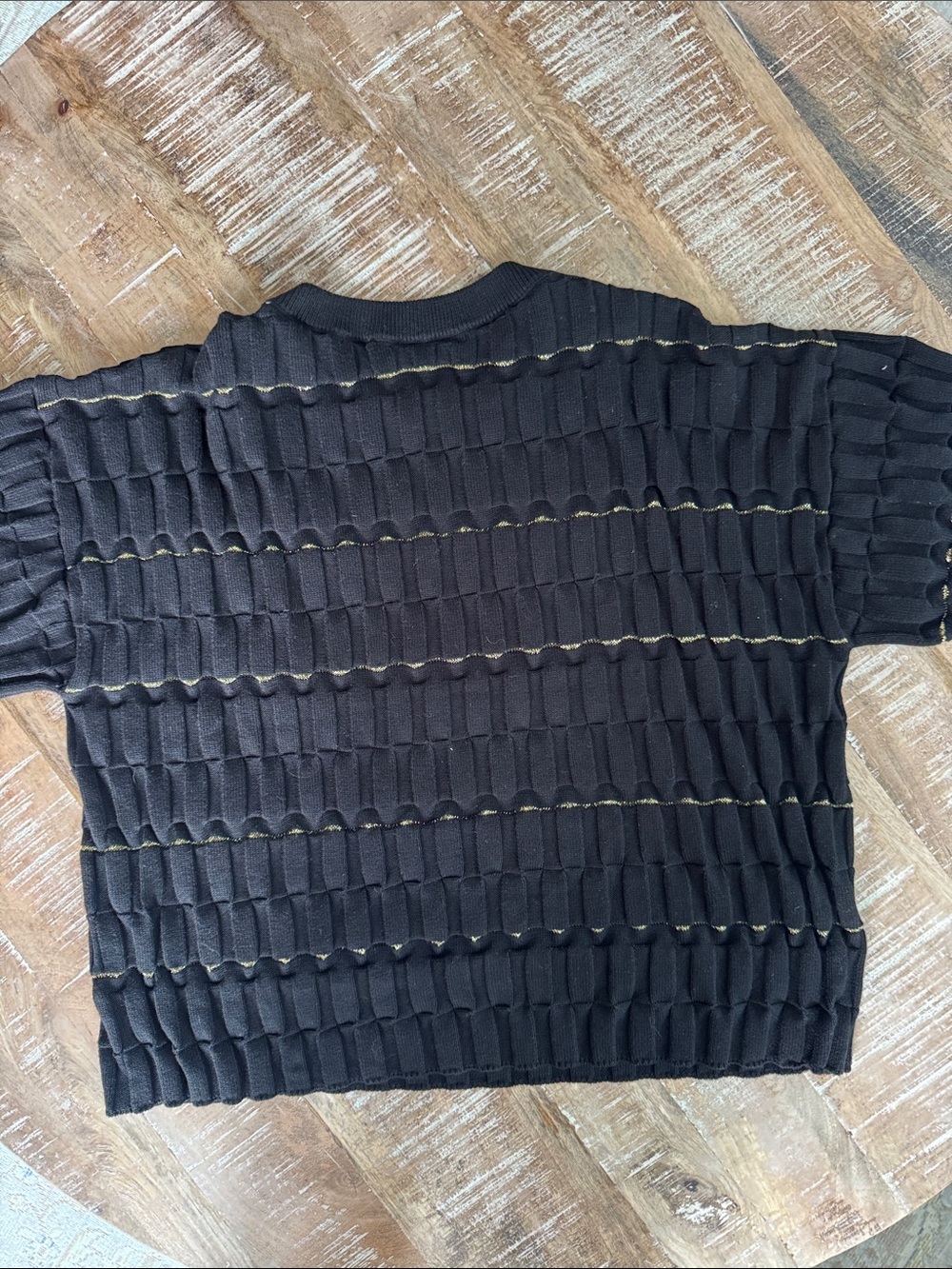 The Endery Black Gold Wiggle Stripe Knit Grid Tee M/L - Picture 5 of 8